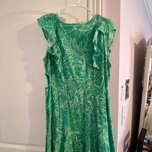 Green floral dress with white design